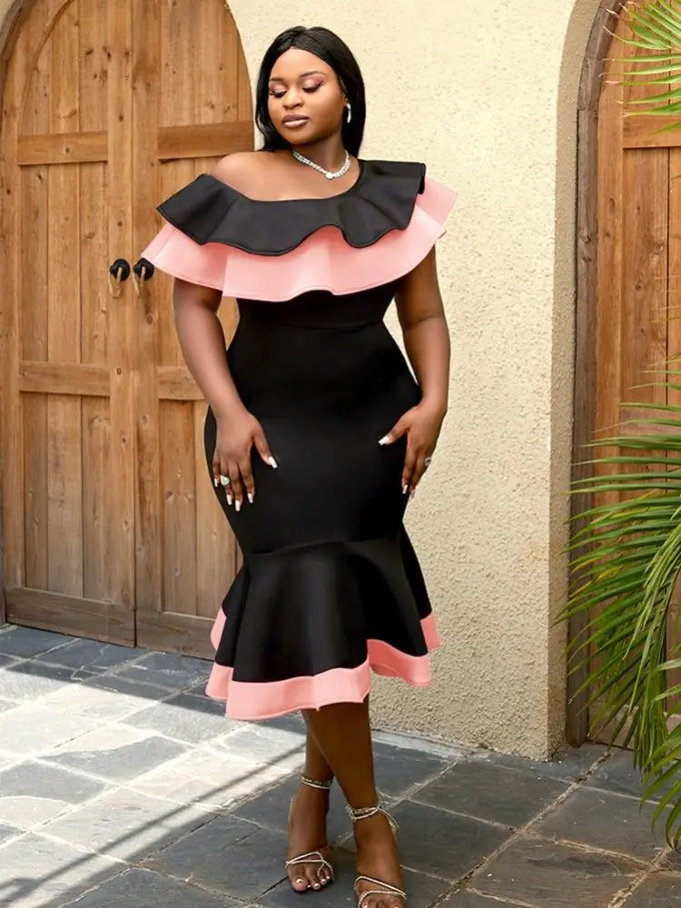 Women Elegant Midi Cocktail Dresses Bodycon Off Shoulder