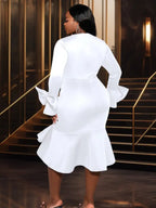 Women Flare Sleeve Cut Out Church Dress Plus Size Gowns