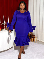Women Flare Sleeve Cut Out Church Dress Plus Size Gowns