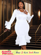 Women Flare Sleeve Cut Out Church Dress Plus Size Gowns