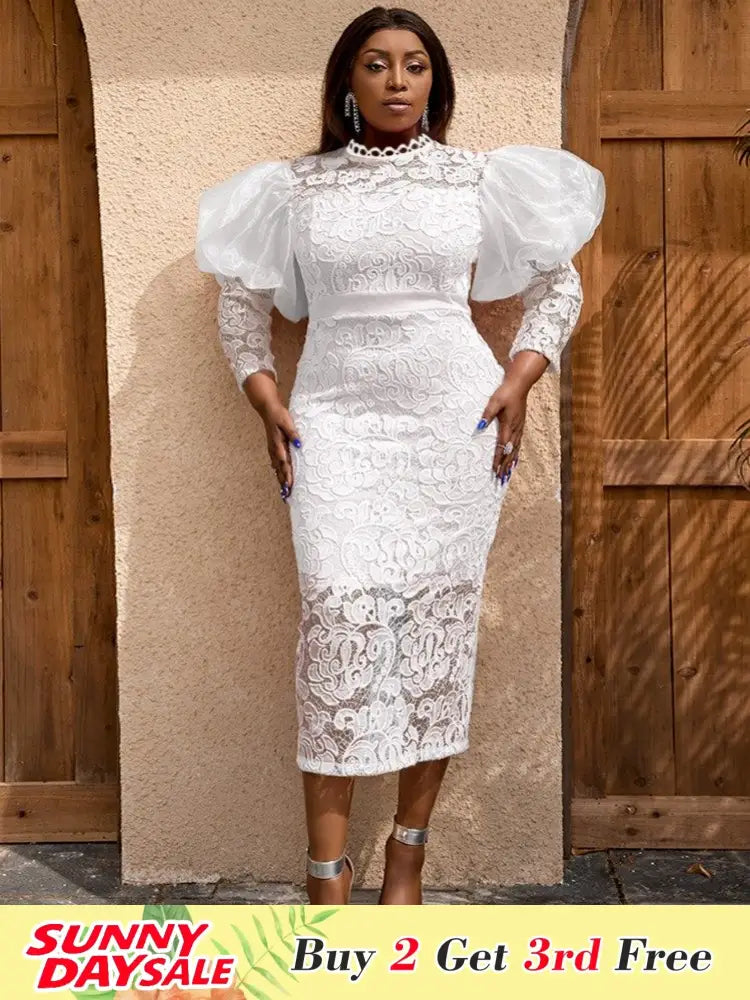 Women Lace Patchwork Party Long Sleeve Dresses