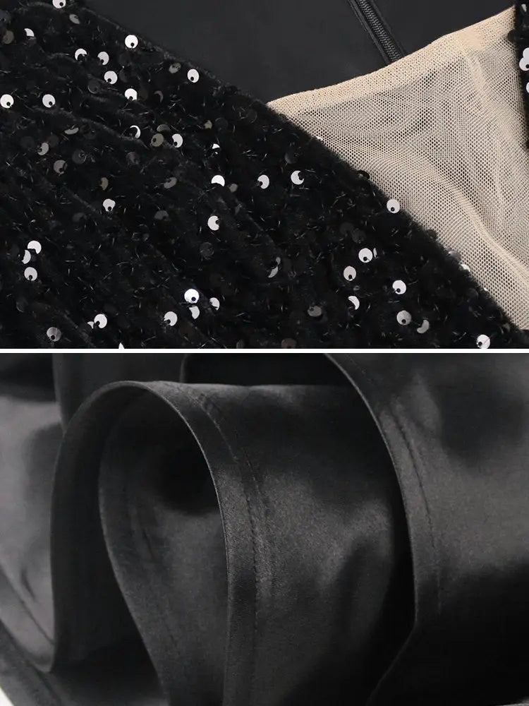 Women Long Sleeve Sexy Party Dresses Black Sequins Mini Club Dress