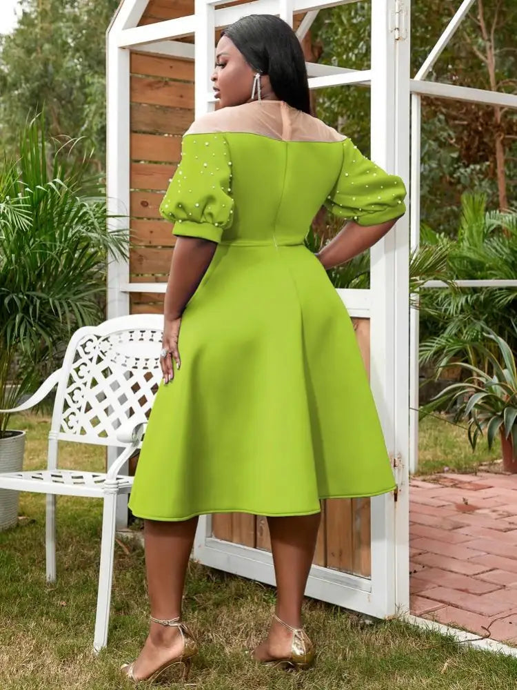 Women Patchwork Mesh A-line Birthday Dress
