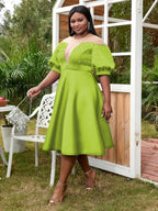 Women Patchwork Mesh A-line Birthday Dress