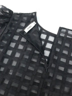 Women Plaid Long Sleeve Mesh Midi Dresses