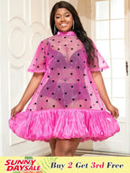 Women Sexy Polka Dot Mesh Loose Dress Plus Size