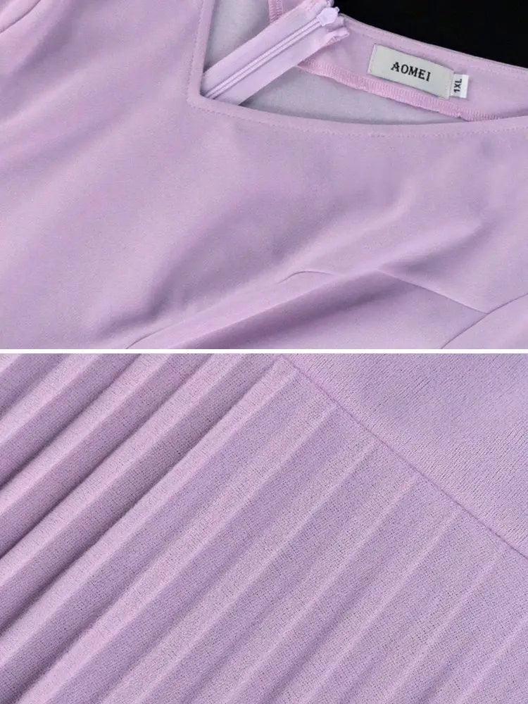 Women V Neck Party Dress Hollow Out Midi Pleated Dresses