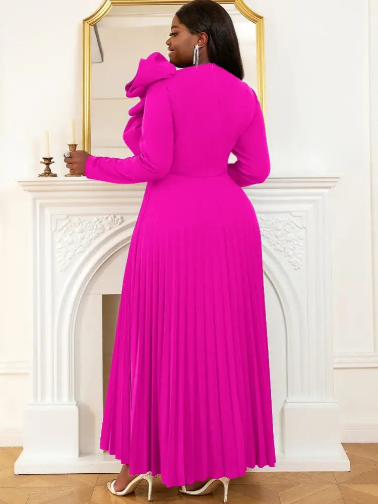Women Vintage Pleated Maxi Christmas Party Dress