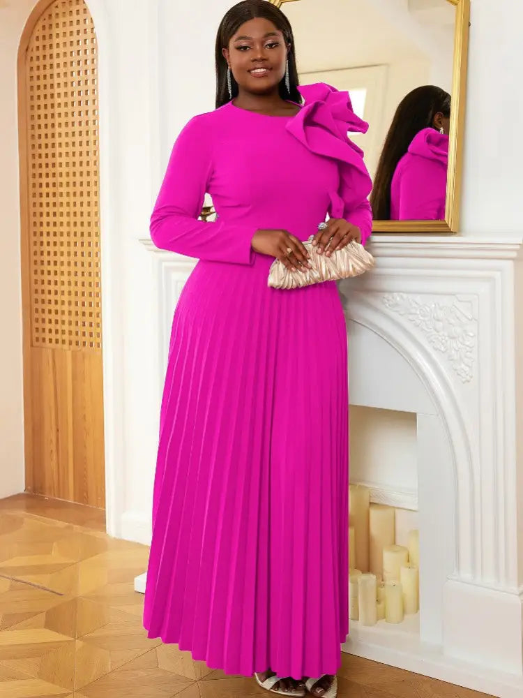 Women Vintage Pleated Maxi Christmas Party Dress