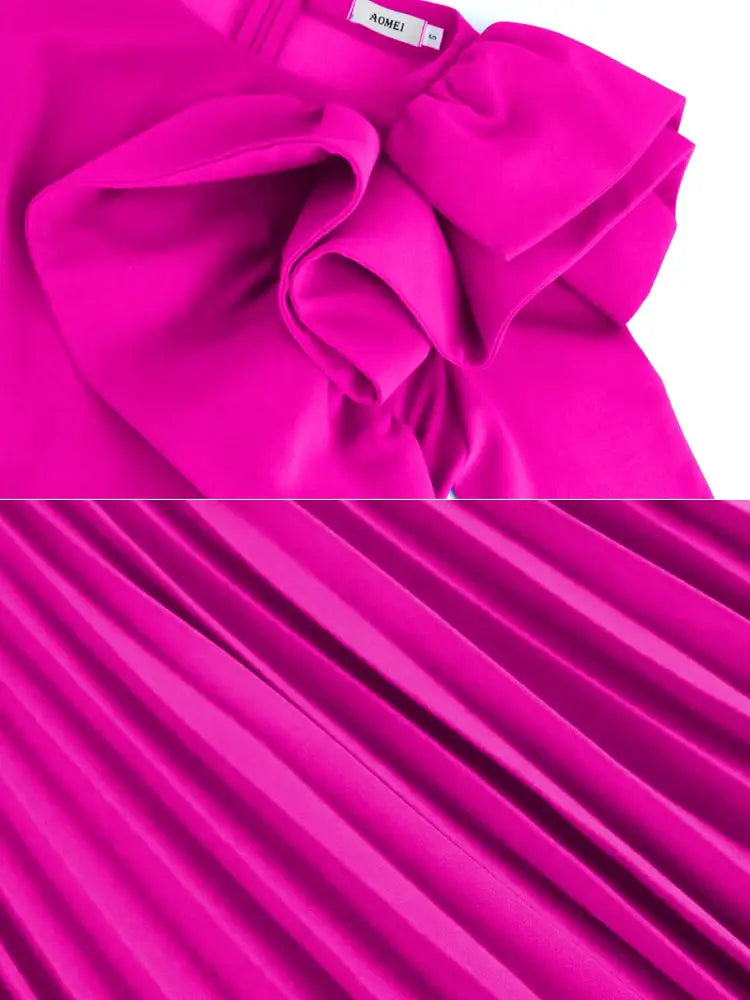 Women Vintage Pleated Maxi Christmas Party Dress