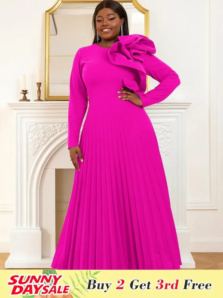 Women Vintage Pleated Maxi Christmas Party Dress