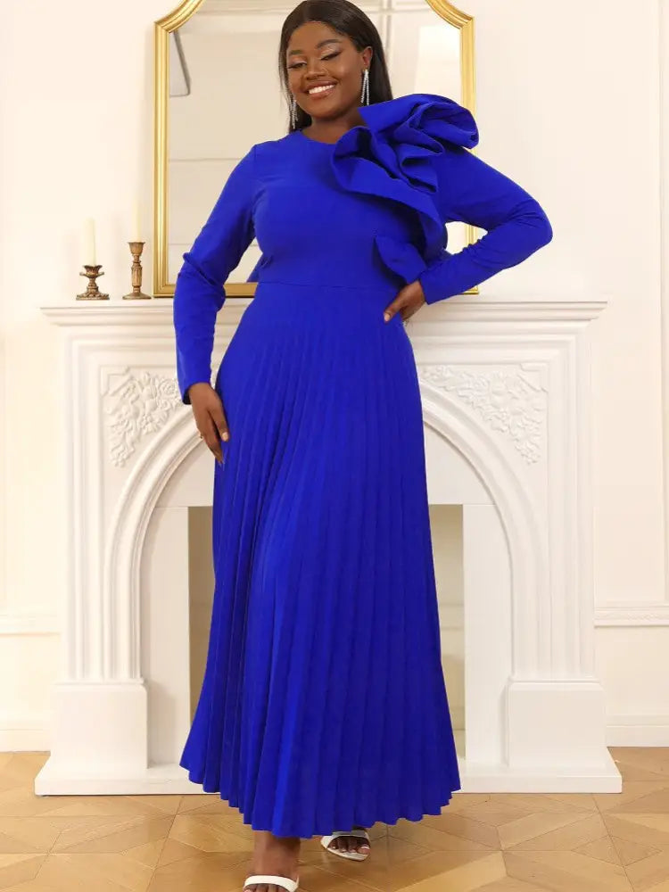 Women Vintage Pleated Maxi Christmas Party Dress