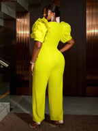 Women's Elegant Jumpsuit Casual Bubble Sleeves V-neck