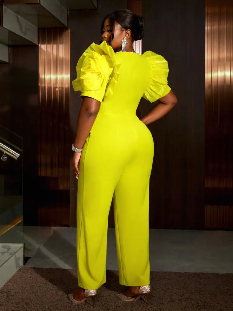 Women's Elegant Jumpsuit Casual Bubble Sleeves V-neck