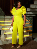 Women's Elegant Jumpsuit Casual Bubble Sleeves V-neck