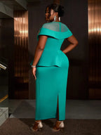 Women's Mesh Dress Round Neck Open Sleeve Stickers Slimming