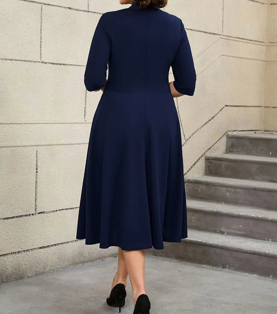Work Holiday Party Dress Hollow Out Bow Grace Draped Dress