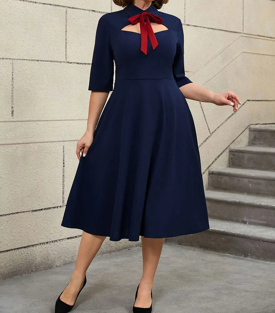 Work Holiday Party Dress Hollow Out Bow Grace Draped Dress