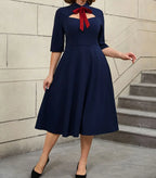 Work Holiday Party Dress Hollow Out Bow Grace Draped Dress