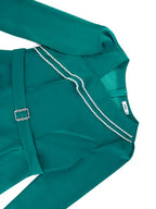 Work Holiday Party Dress Long Sleeve Chain Trim Lake Green Silk