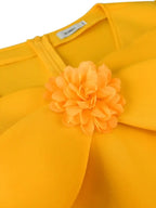Yellow A Line Dress O Neck Mesh Patchwork Sleeve Appliques