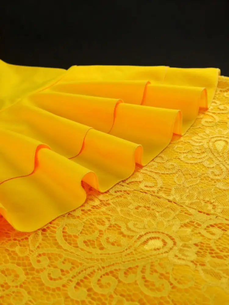 Yellow A Line Maxi Dress O Neck Lace Patchwork Long Sleeve