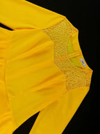 Yellow A Line Maxi Dress O Neck Lace Patchwork Long Sleeve