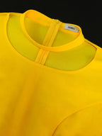 Yellow Halter O Neck Short Ruffles Sleeves Pleated Dress