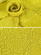 Yellow Jacquard A Line Dresses 3D Flower Short Puff Sleeve