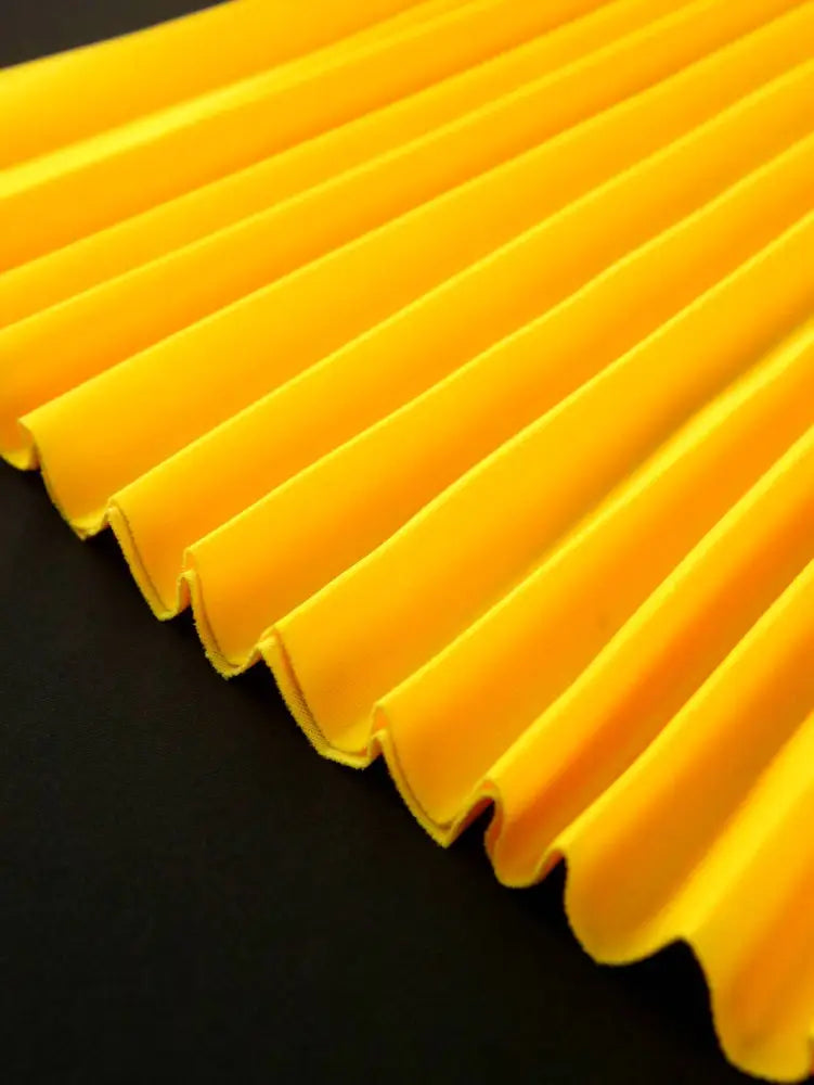 Yellow Wedding Guest Dress Round Neck Pleated A Line