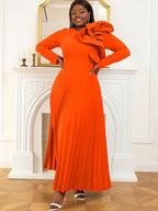 Women Vintage Pleated Maxi Christmas Party Dress