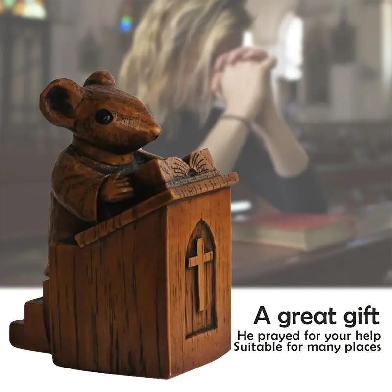 Christianartworkshop Rustic Vintage Style Brown Resin Church Mice Stereoscopic Desktop Ornaments