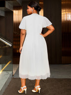 White Bridal Shower Outfits A Line Puff Sleeve Waist Belt