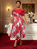 Elegant Jacquard A Line Wedding Guests Dresses Slash Neck