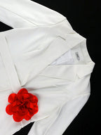 White Formal Blazer Top With Red Flower Office Lady Clothes