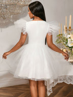 White Bridal Shower Outfits A Line Mini Puffy Mesh Dress