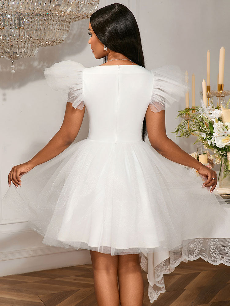 White Bridal Shower Outfits A Line Mini Puffy Mesh Dress