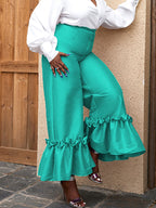 Women‘s Fashion Shiny Pants With Ruffles Decoration