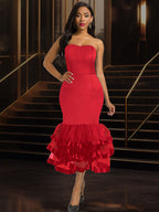 Sexy Wedding Guests Dresses Strapless Backless Ruffle
