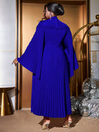 Elegant A Line Dress Pleated Half High Collar Shawl sleeves