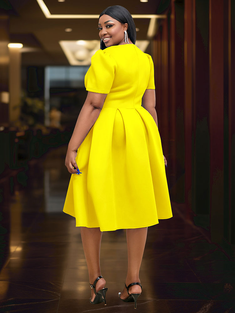 Elegant A Line Wedding Guests Dress With A Bow Puff Sleeve