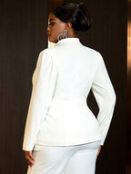 White Formal Blazer Top With Red Flower Office Lady Clothes