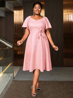 Elegant Jacquard A Line Church Dress 3D Flower Puff Sleeve