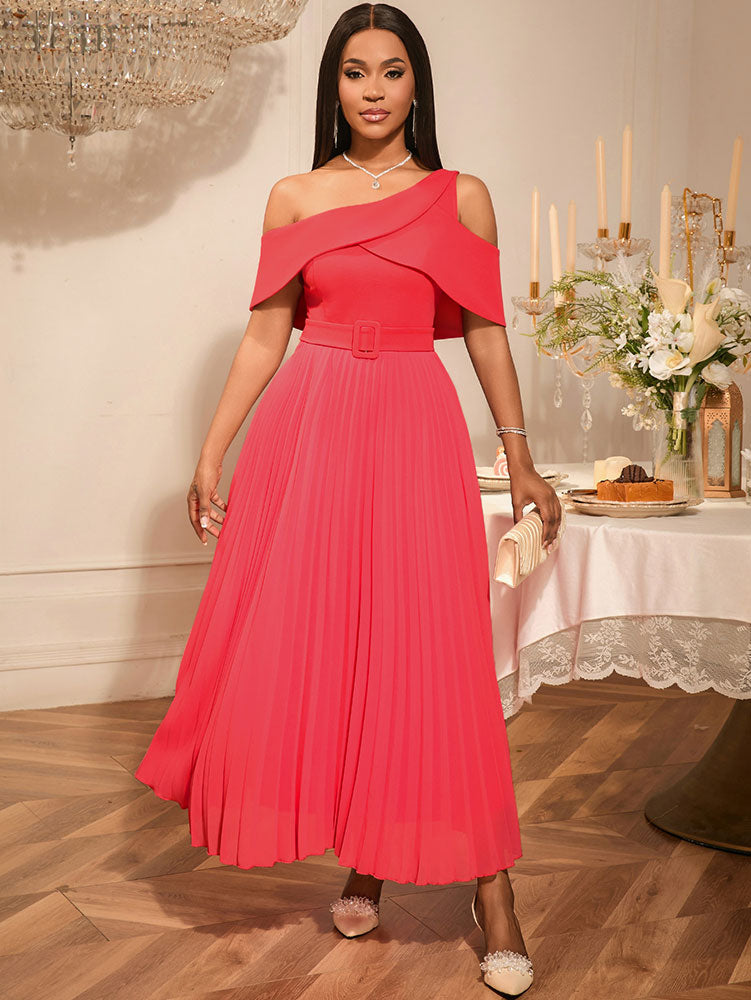 Elegant A Line Maxi Off Shoulder Party Dresses Waist Belt