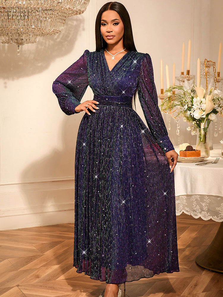 Purple Sequins A Line Dress Party Wedding Evening Outfits