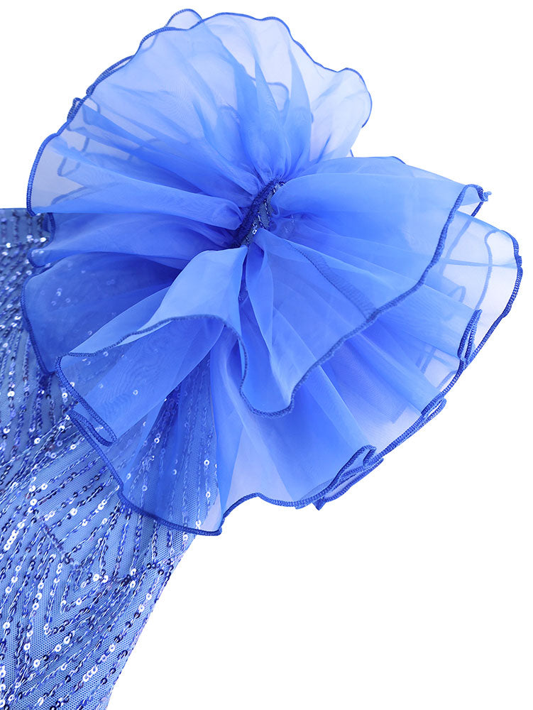 Shiny Sequins Wedding Guest Dresses Slash Neck 3D Ruffles