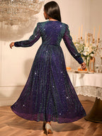 Purple Sequins A Line Dress Party Wedding Evening Outfits