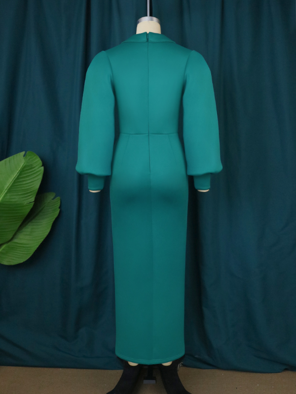 Woman Long Sleeves Elegant Slit  Dress Office Lady
