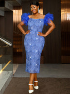Shiny Sequins Wedding Guest Dresses Slash Neck 3D Ruffles