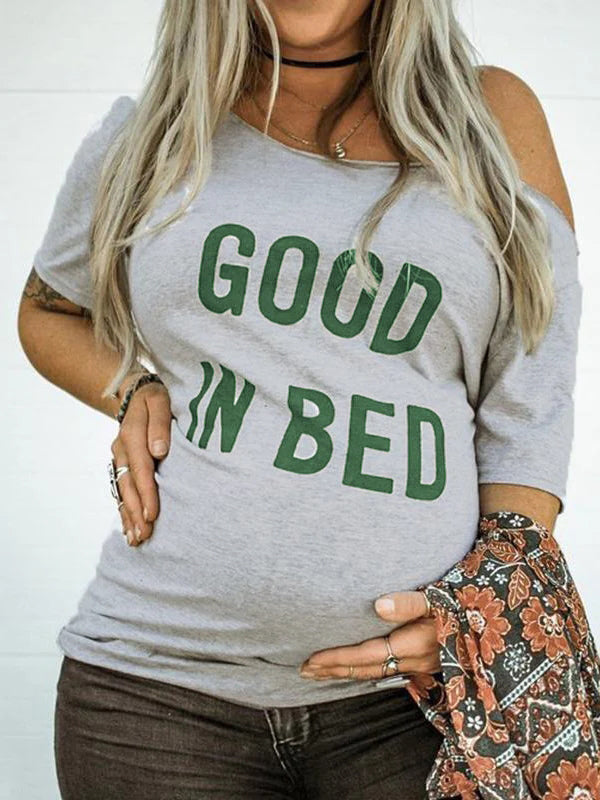 Letters Print One Shoulder Short Sleeve and Sleeveless Daily Casual Maternity Top T-shirt